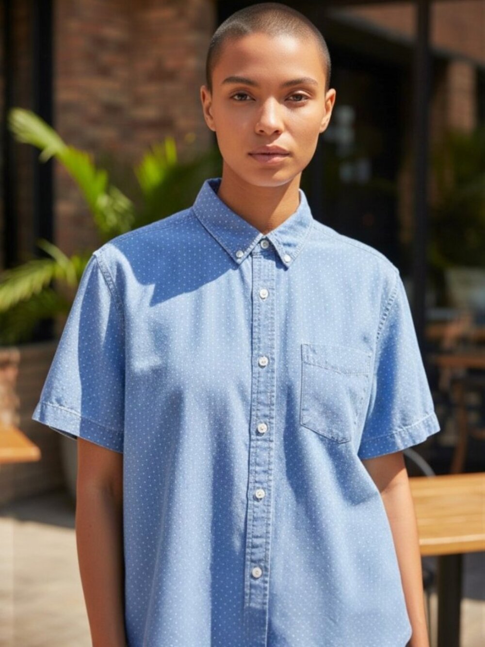 Cute American Eagle Outfitters Blue Polka Dot S/S Button-up Shirt Size M GUC
